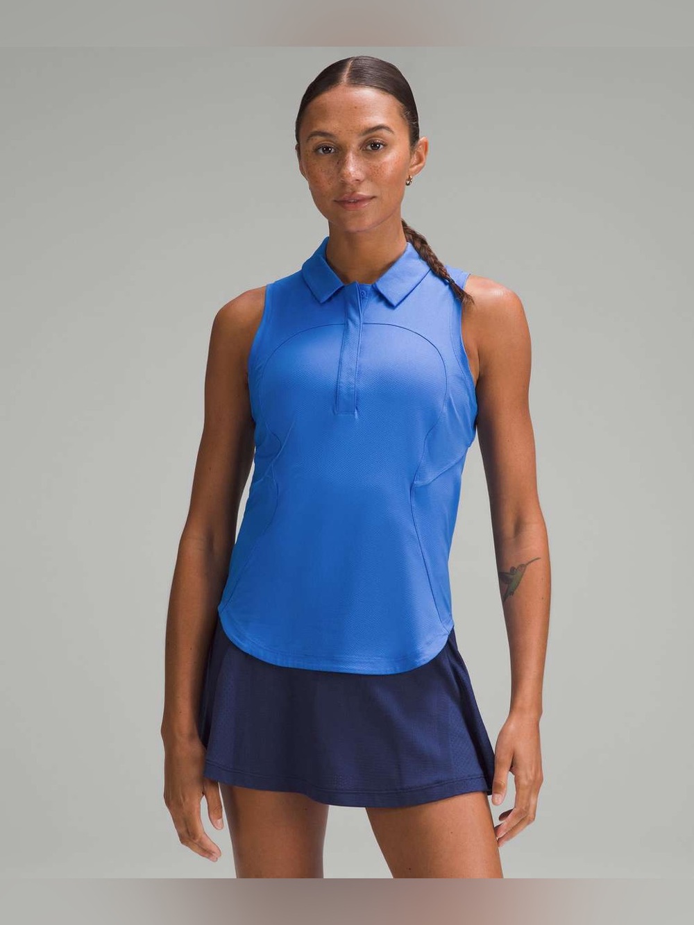Lululemon Quick Dry Sleeveless Polo Shirt size 8 Pipe Dream Blue PDBL